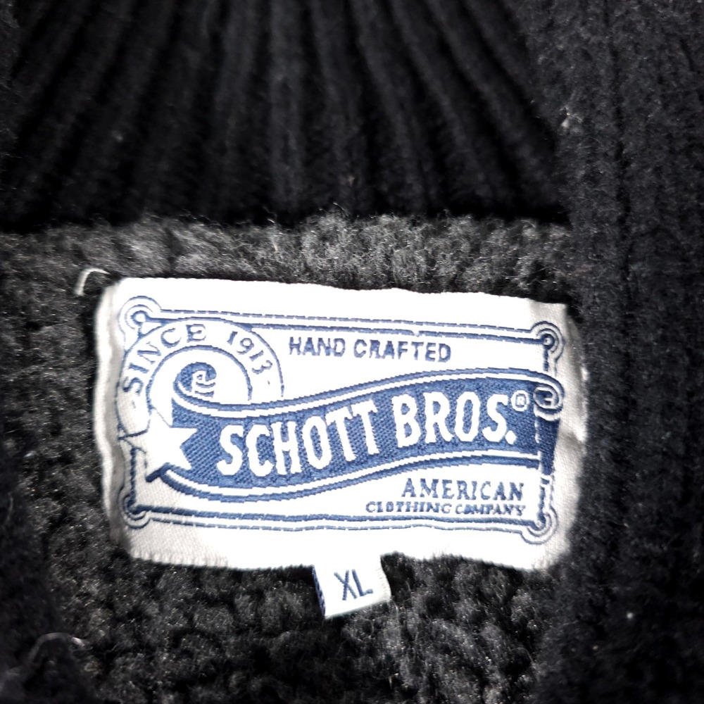 Schott Bros Sweater Mens XL Black Wool Blend Thunderbird Fleece Lined Full Zip - Picture 3 of 8